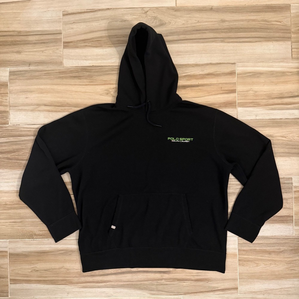Polo Sport Ralph Lauren Mens XXL Black Lime Green Logo Hoodie Sweatshirt